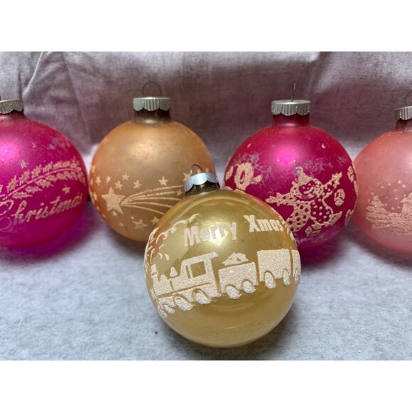 Vintage Christmas Ornament Set Assorted Designs Colors Retro Glass Baubles Holid - Picture 5 of 14